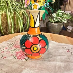 🎨 Talavera-Style Hand-Painted Ceramic Bud Vase – Signed PV JK 85 🌸🌼🌺